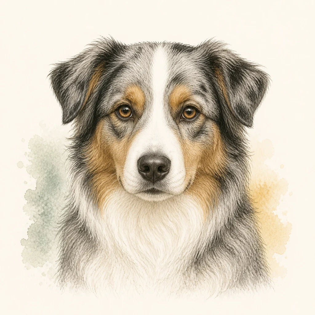 Editorial portrait illustration of an Australian Shepherd