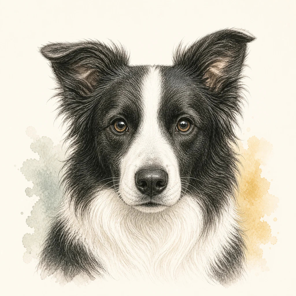 Editorial portrait illustration of a Border Collie