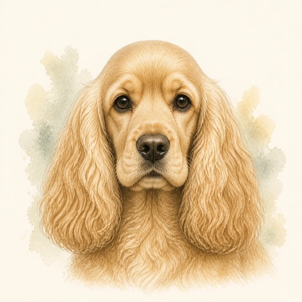 Editorial portrait illustration of a Cocker Spaniel