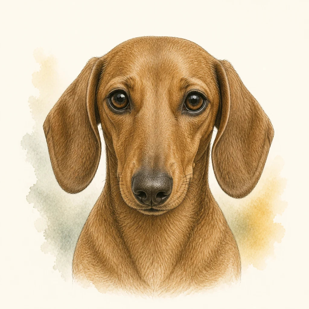 Editorial portrait illustration of a Dachshund