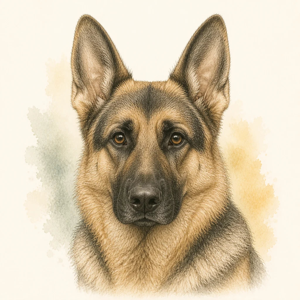 Editorial portrait illustration of a German Shepherd