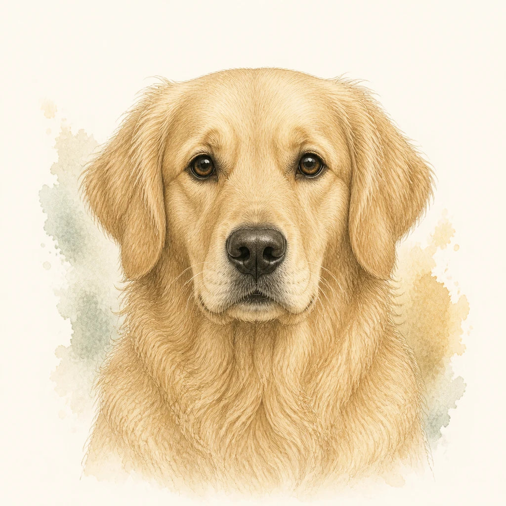 Editorial portrait illustration of a Golden Retriever