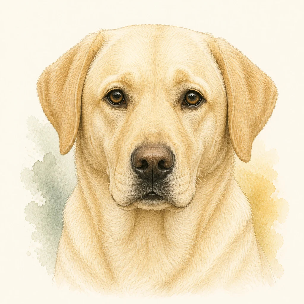 Editorial portrait illustration of a Labrador Retriever