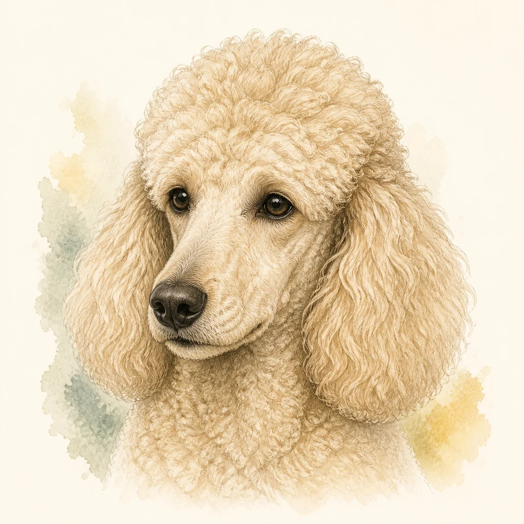 Editorial portrait illustration of a Poodle