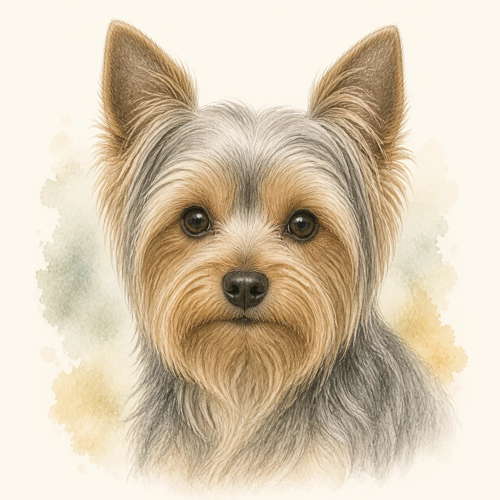 Editorial portrait illustration of a Yorkshire Terrier
